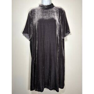 EILEEN FISHER Grey Velvet Mock Neck Tie Back Shift Dress Quiet Luxury Size Small